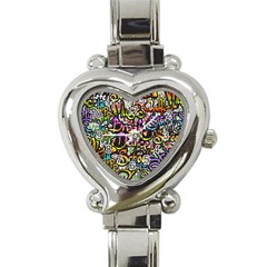 Graffiti Word Seamless Pattern Heart Italian Charm Watch by Bedest