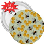 Bees Pattern Honey Bee Bug Honeycomb Honey Beehive 3  Buttons (10 pack)  Front