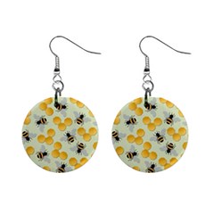 Bees Pattern Honey Bee Bug Honeycomb Honey Beehive Mini Button Earrings by Bedest