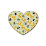 Bees Pattern Honey Bee Bug Honeycomb Honey Beehive Rubber Heart Coaster (4 pack) Front