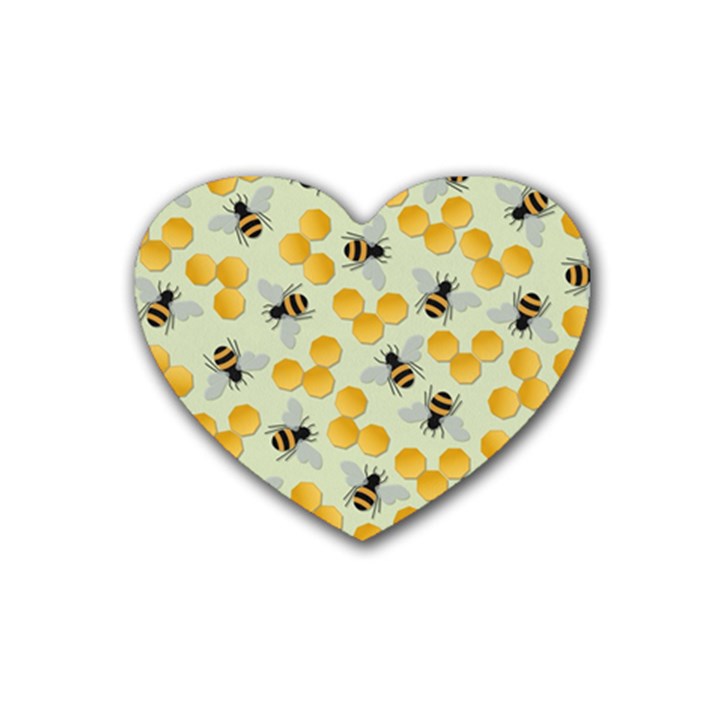 Bees Pattern Honey Bee Bug Honeycomb Honey Beehive Rubber Heart Coaster (4 pack)