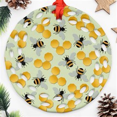 Bees Pattern Honey Bee Bug Honeycomb Honey Beehive Ornament (round Filigree)