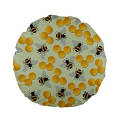 Bees Pattern Honey Bee Bug Honeycomb Honey Beehive Standard 15  Premium Flano Round Cushions by Bedest