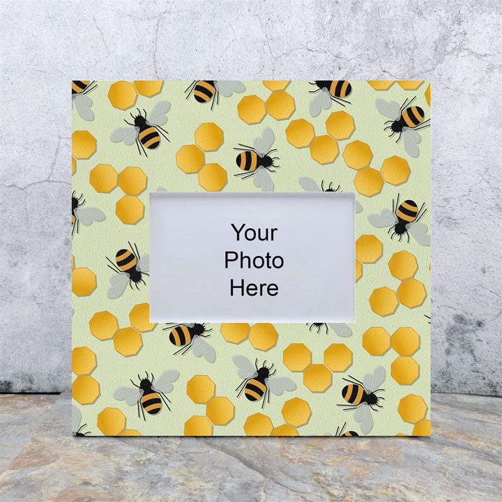 Bees Pattern Honey Bee Bug Honeycomb Honey Beehive White Box Photo Frame 4  x 6 