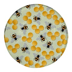 Bees Pattern Honey Bee Bug Honeycomb Honey Beehive Round Glass Fridge Magnet (4 Pack) by Bedest