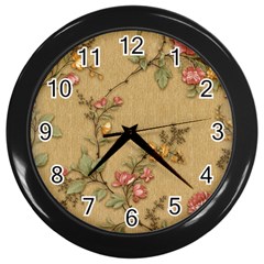 Flowers, Branches, Desenho, Edge, Leaves Wall Clock (black) by kyorashop23