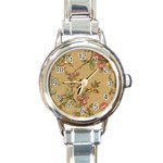 Flowers, Branches, Desenho, Edge, Leaves Round Italian Charm Watch Front