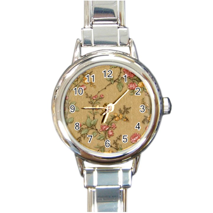 Flowers, Branches, Desenho, Edge, Leaves Round Italian Charm Watch