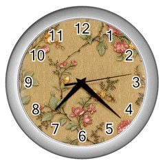 Flowers, Branches, Desenho, Edge, Leaves Wall Clock (silver) by kyorashop23