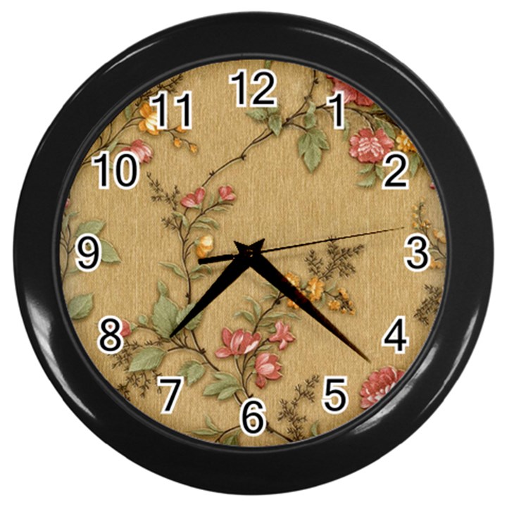 Flowers, Branches, Desenho, Edge, Leaves Wall Clock (Black)