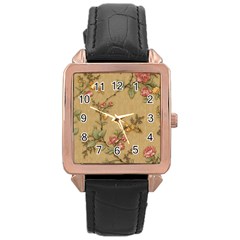 Flowers, Branches, Desenho, Edge, Leaves Rose Gold Leather Watch  by kyorashop23