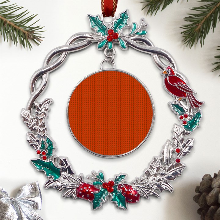 Orange Lego Texture Macro, Orange Dots Background Metal X mas Wreath Holly leaf Ornament