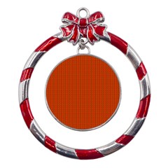 Orange Lego Texture Macro, Orange Dots Background Metal Red Ribbon Round Ornament