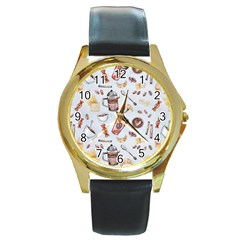 Coffee Mania Caffeine Round Gold Metal Watch