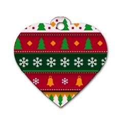 Christmas Time Pattern Christmas Ornament Dog Tag Heart (two Sides) by Bedest