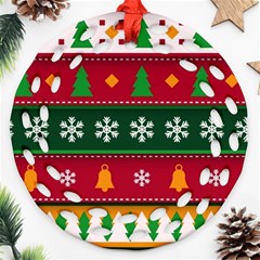 Christmas Time Pattern Christmas Ornament Round Filigree Ornament (two Sides)