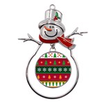 Christmas Time Pattern Christmas Ornament Metal Snowman Ornament Front