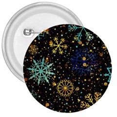 Gold Teal Snowflakes Gold Abstract Christmas 3  Buttons