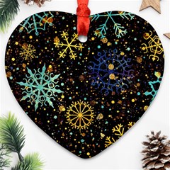 Gold Teal Snowflakes Gold Abstract Christmas Ornament (heart)