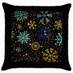 Gold Teal Snowflakes Gold Abstract Christmas Throw Pillow Case (black) by Bedest