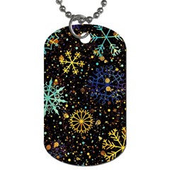 Gold Teal Snowflakes Gold Abstract Christmas Dog Tag (two Sides) by Bedest