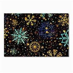 Gold Teal Snowflakes Gold Abstract Christmas Postcard 4 x 6  (pkg Of 10) by Bedest