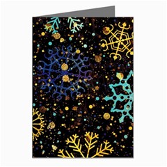 Gold Teal Snowflakes Gold Abstract Christmas Greeting Cards (pkg Of 8)