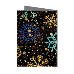 Gold Teal Snowflakes Gold Abstract Christmas Mini Greeting Cards (pkg Of 8)