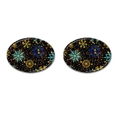 Gold Teal Snowflakes Gold Abstract Christmas Cufflinks (oval) by Bedest