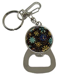 Gold Teal Snowflakes Gold Abstract Christmas Bottle Opener Key Chain by Bedest