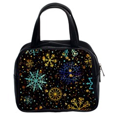 Gold Teal Snowflakes Gold Abstract Christmas Classic Handbag (two Sides) by Bedest