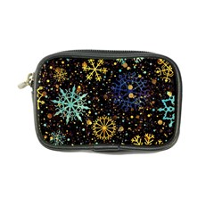 Gold Teal Snowflakes Gold Abstract Christmas Coin Purse by Bedest