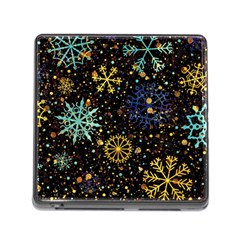 Gold Teal Snowflakes Gold Abstract Christmas Memory Card Reader (square 5 Slot) by Bedest