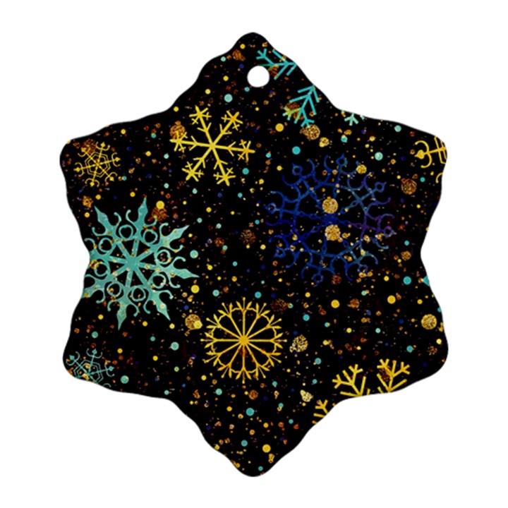 Gold Teal Snowflakes Gold Abstract Christmas Snowflake Ornament (Two Sides)