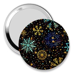 Gold Teal Snowflakes Gold Abstract Christmas 3  Handbag Mirrors by Bedest