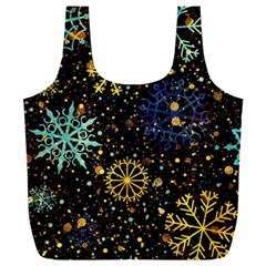 Gold Teal Snowflakes Gold Abstract Christmas Full Print Recycle Bag (xxxl)