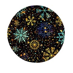 Gold Teal Snowflakes Gold Abstract Christmas Mini Round Pill Box (pack Of 3) by Bedest