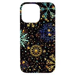 Gold Teal Snowflakes Gold Abstract Christmas Iphone 14 Pro Max Black Uv Print Case