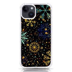 Gold Teal Snowflakes Gold Abstract Christmas Iphone 14 Tpu Uv Print Case by Bedest