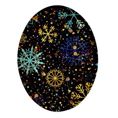 Gold Teal Snowflakes Gold Abstract Christmas Oval Glass Fridge Magnet (4 Pack) by Bedest