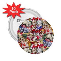 Pattern Kitten Christmas 2 25  Buttons (10 Pack) 