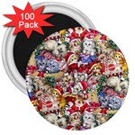 Pattern Kitten Christmas 3  Magnets (100 pack) Front