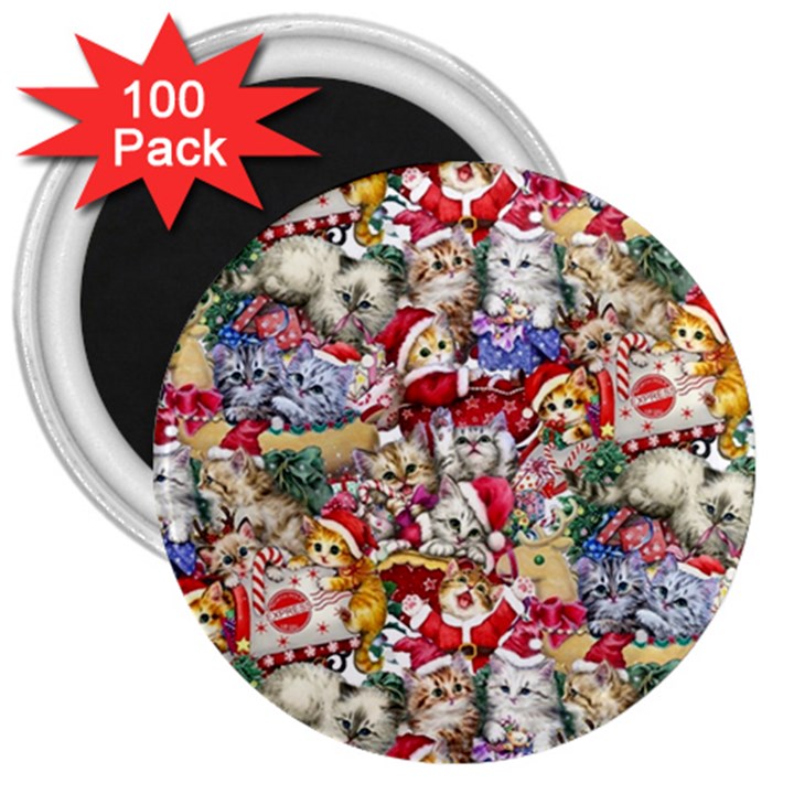 Pattern Kitten Christmas 3  Magnets (100 pack)