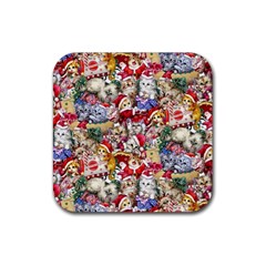 Pattern Kitten Christmas Rubber Coaster (square)