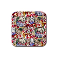 Pattern Kitten Christmas Rubber Square Coaster (4 Pack)