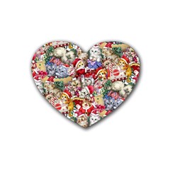 Pattern Kitten Christmas Rubber Heart Coaster (4 Pack)