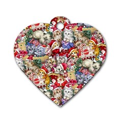 Pattern Kitten Christmas Dog Tag Heart (one Side)