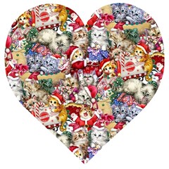 Pattern Kitten Christmas Wooden Puzzle Heart by Bedest