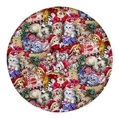 Pattern Kitten Christmas Round Glass Fridge Magnet (4 Pack) by Bedest