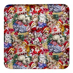 Pattern Kitten Christmas Square Glass Fridge Magnet (4 Pack) by Bedest